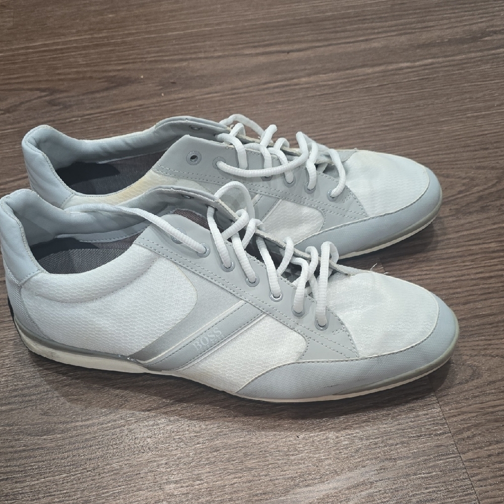 BOSS Men's White and Gray Sneakers 45